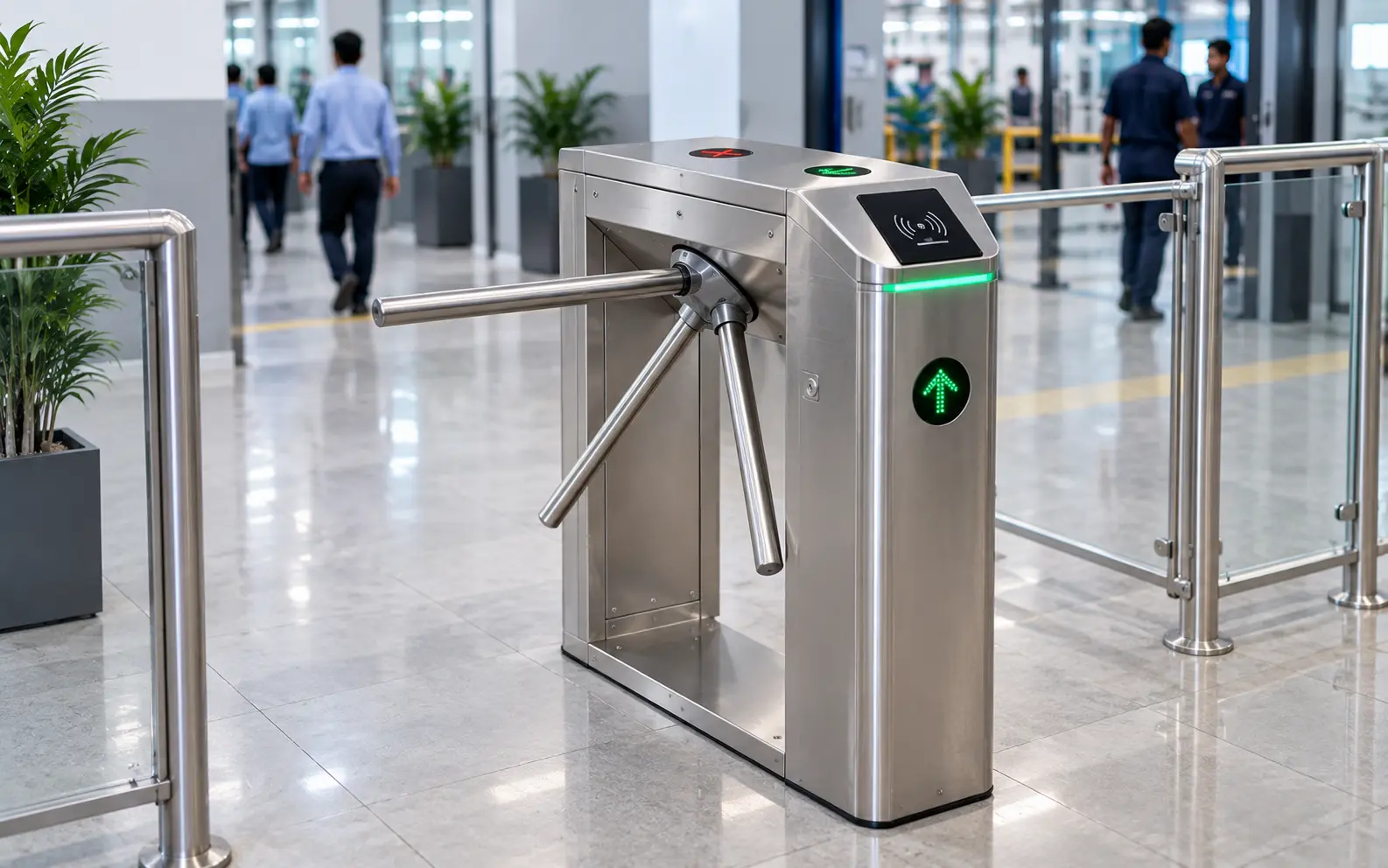 Tripod turnstile gate installed at a staff access entrance